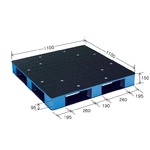 岐阜プラスチック工業　カラープラスチックパレット　HB-D4・1111SC ブラック／ブルー　片面使用　1100×1100mm