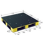 岐阜プラスチック工業　カラープラスチックパレット　HB-D4・1111SC ブラック／イエロー　片面使用　1100×1100mm