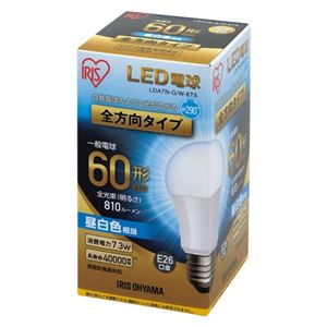 （まとめ） アイリスオーヤマ LED電球60W E26 全方向 昼白 LDA7N-G／W-6T5【×10セット】