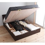 国産 ガス圧 跳ね上げ式ベッド（ポケットコイルマットレス付き）ショートセミシングル ブラウン