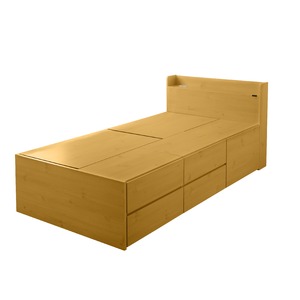 選べる収納ベッド シングル（ポケットコイルマットレス付）（ハイタイプ：引出し大×1・引出し小×4） ナチュラル