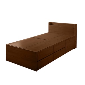 選べる収納ベッド シングル（ポケットコイルマットレス付）（ハイタイプ：引出し大×1・引出し小×4） ブラウン