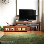 伸縮式テレビ台/テレビボード 【幅105〜199cm ミディアムブラウン】 26型〜42型対応 引き出し収納/ディスプレイラック付き