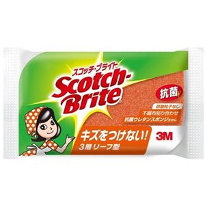 住友スリーエム スコッチブライトSS‐72KE抗菌ウレタンスポンジたわしリーフ型3層研磨粒子なしオレンジ × 5 点セット