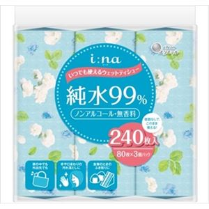 【ケース販売】 大王製紙 エリエール i：na（イーナ）いつでも使えるウェットティシュー純水99% 80枚×3P × 12 点セット
