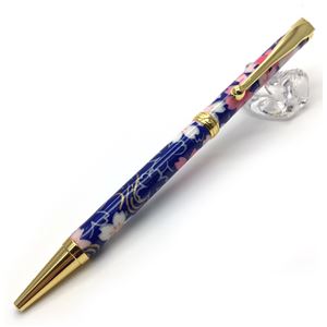 日本製 美濃和紙(友禅紙) ハンドメイドボールペン 桜と流水/紺色 商品画像
