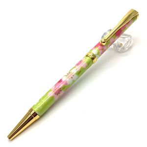 日本製 美濃和紙(友禅紙) ハンドメイドボールペン 桜と流水/黄緑色 商品写真1