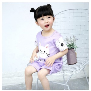キッズ用パジャマ/寝間着 【女の子 90/100/110cm 各1セット 計3セット6枚】 ネコ柄 半袖&短パン 春夏 薄手綿100% キッズ用パジャマ/寝間着 【女の子 90/100/110cm 各1セット 計3セット6枚】 ネコ柄 半袖&短パン 春夏 薄手綿100%