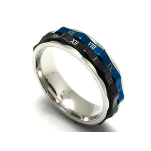 ローマ数字×ブラック×ブルーカラー・ステンレスリング・7号 ZZRST007bkbl-07x