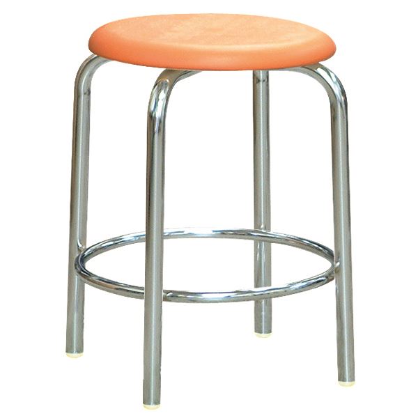 スツール/丸椅子 (内リング付き 同色2脚セット オレンジ×クロームメッキ) 幅37.8cm 日本製 b04