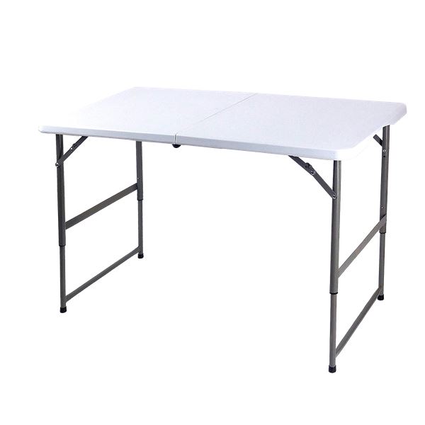 作業テーブル アウトドアテーブル 約幅60×長さ122×高さ48.5〜74cm 折りたたみ 強化プラスチック天板 スチール キャンプ b04