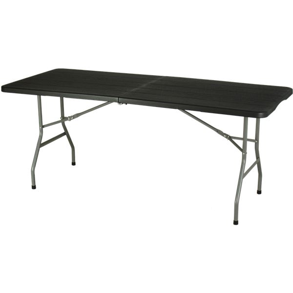 折りたたみテーブル 作業テーブル 約幅180cm 木目ブラック 強化プラスチック天板 完成品 日曜大工 ガーデニング キャンプ b04