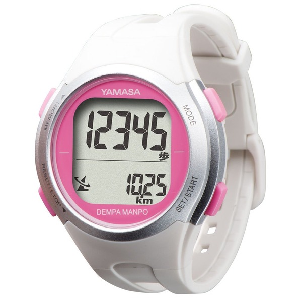 腕時計型 万歩計/歩数計 (ホワイト×ピンク TM510-WP) 電波時計内蔵 生活防水 『DEMPA MANPO』 (運動用品) b04