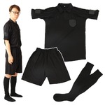 rioh サッカー審判服 M 3点セット(半袖シャツ + ハーフパンツ + ソックス) レフリーウェア ユニフォーム ブラック 黒