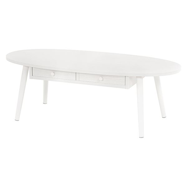 センターテーブル ローテーブル 約幅110×奥行48×高さ37cm ホワイトウォッシュ オーバル型 引き出し 木製脚付 組立品 リビング b04