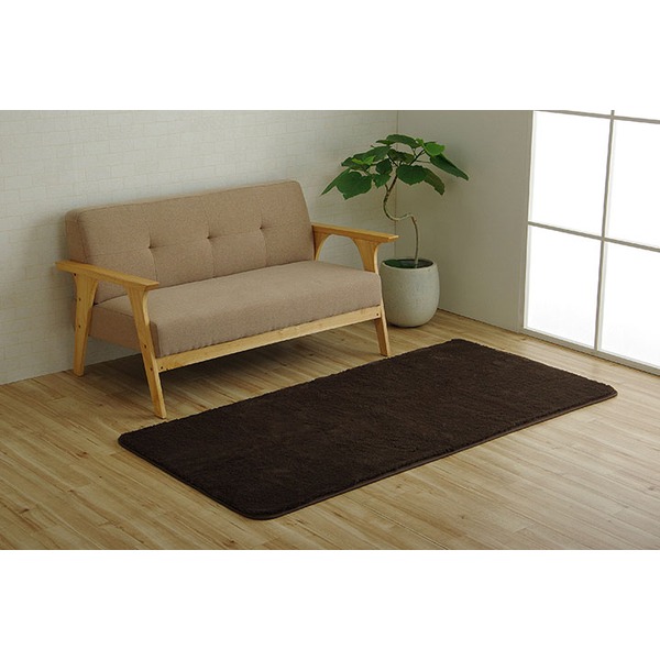 ラグ マット 絨毯 約90×185cm 約1畳 ブラウン 洗える 長方形 滑りにくい 無地 床暖房 ホットカーペット対応 オールシーズン b04