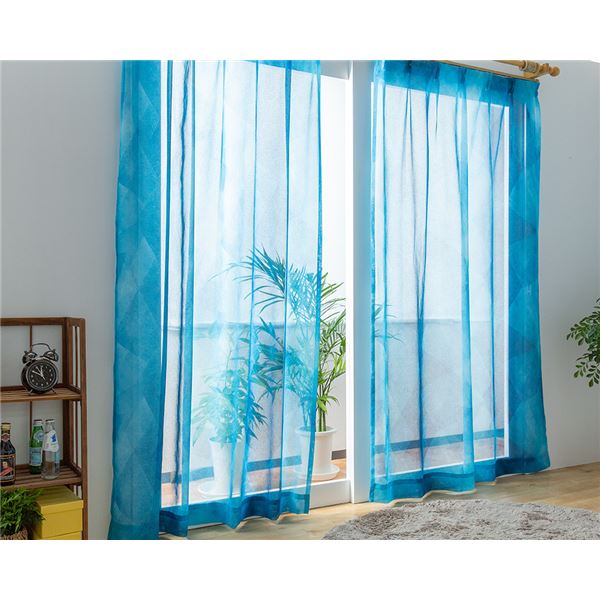 【商品名】 レースカーテン 幅200cm×丈248cm ブルー 1枚 洗える 日本製 アジャスターフック付き ラーゴ リビング ダイニング ベッドルーム 【ジャンル・特徴】 レースカーテン インテリア