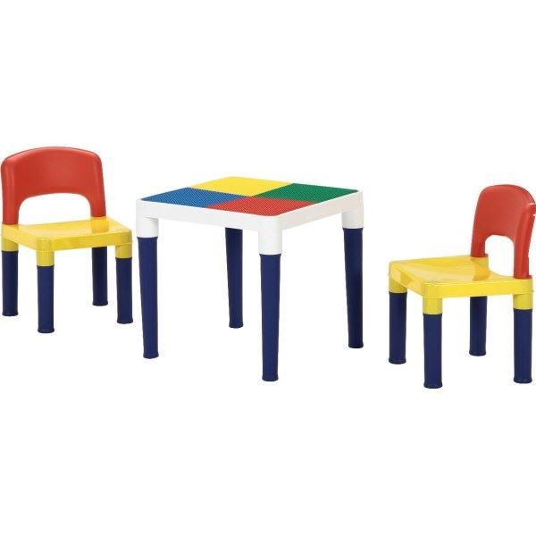 子供用 テーブル＆チェアセット 約幅43cm×奥行43cm 100個ブロック付き ポリプロピレン 知育玩具 おもちゃ 組立品 b04