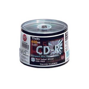太陽誘電(That's) CD-R スピンドル 650MB 50枚パック シルバー CDR74SYSBN - 拡大画像