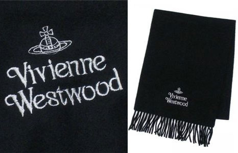 【送料無料】Vivienne Westwood2010秋冬の定番 あったか黒マフラー、特別プライス2,500円!!ヴィヴィアンの王冠と地球をモチーフにしたオーブ（ORB）!!