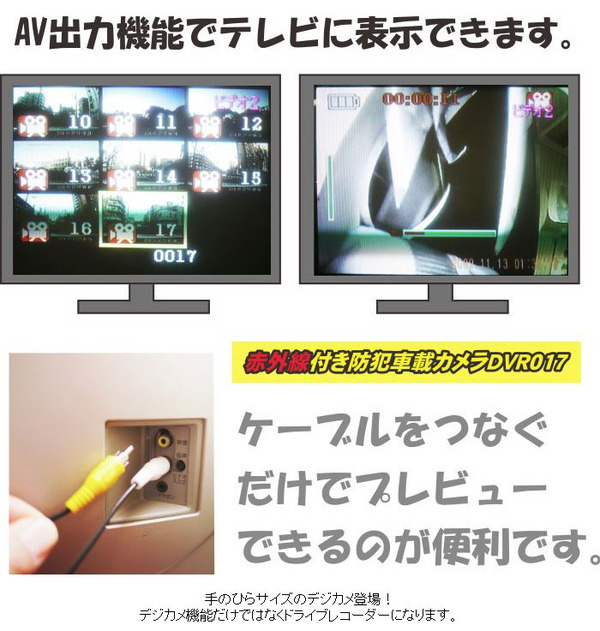 赤外線LED搭載の車載カーミニカメラ