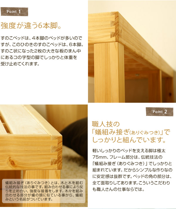 日本製 ひのきのすのこベッド