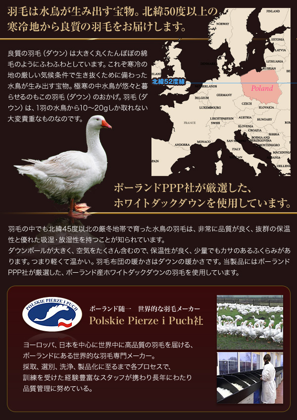 ポーランド産羽毛布団と日本製マイクロファイバー毛布