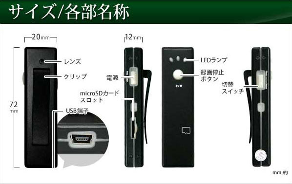 ガム型ビデオカメラ(ガムパッケージサイズ)クリップ付きHD画質ガムカム