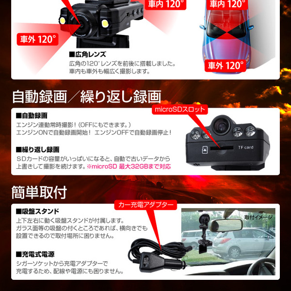 自動録画と繰り返し録画が出来るドライブレコーダー