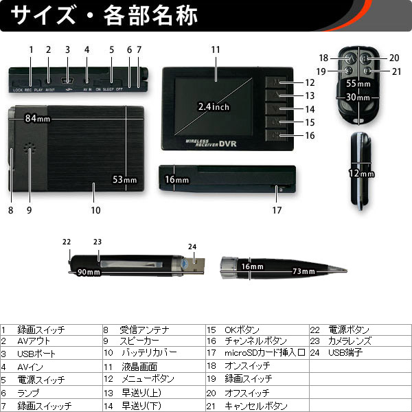 超小型ビデオカメラ ボールペン型カモフラージュカメラ＆液晶付きワイヤレス受信機セット（DV01-BAL）のポイント10