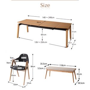 ダイニングセット 8点セット(テーブル+チェア6脚+ベンチ1脚) テーブルカラー:ナチュラル チェアカラー×ベンチカラー:サンドベージュ×ベージュ 北欧デザイン スライド伸縮ダイニングセット MALIA マリア 商品写真5