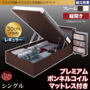 【組立設置費込】収納ベッド シングル・レギュラー【縦開き】【プレミアムボンネルコイルマットレス付き】フレームカラー：ホワイト マットレスカラー：ホワイト スライド収納_大容量ガス圧式跳ね上げベッド Many-IN メニーイン - 拡大画像