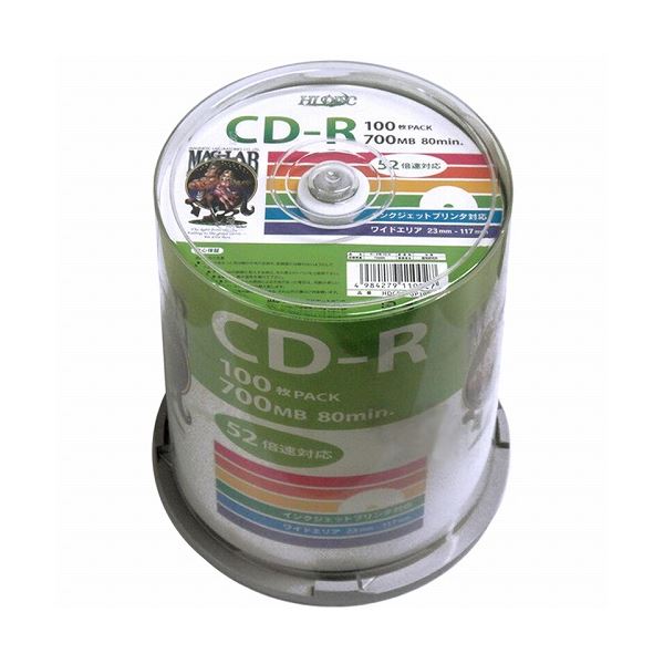 (まとめ)HI DISC CD-R 700MB 100枚スピンドル データ用 52倍速対応 白ワイドプリンタブル HDCR80GP100【×2セット】