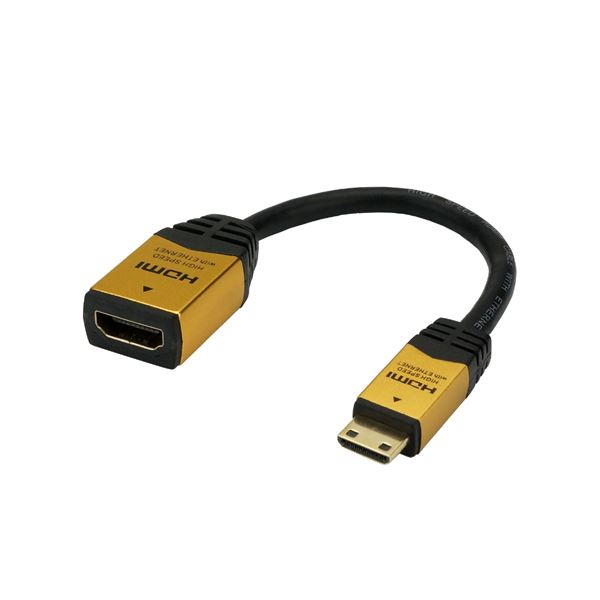 （まとめ）HORIC HDMI-HDMI MINI変換アダプタ 7cm ゴールド HCFM07-331GD【×10セット】