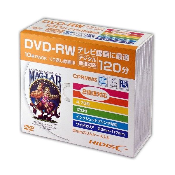 (まとめ)HIDISC DVD-RW 録画用5mmスリムケース10P HDDRW12NCP10SC【×5セット】