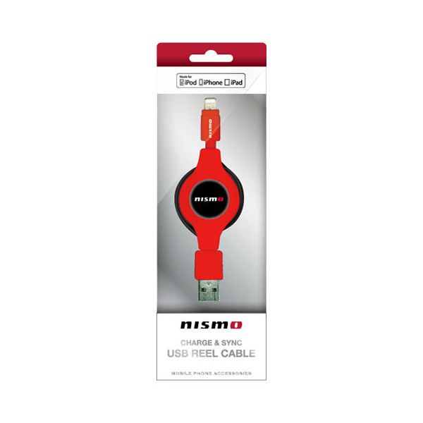 (まとめ)NISSAN 公式ライセンス品 NISMO CHARGE ＆ SYNC USB REEL CABLE FOR IPHONE RED NMMUJ-RRD【×2セット】