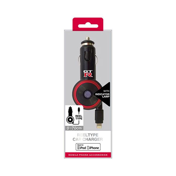 (まとめ)NISSAN 公式ライセンス品 GT-R REEL CAR CHARGER FOR IPHONE BLACK NRMDJ-R1BK【×2セット】