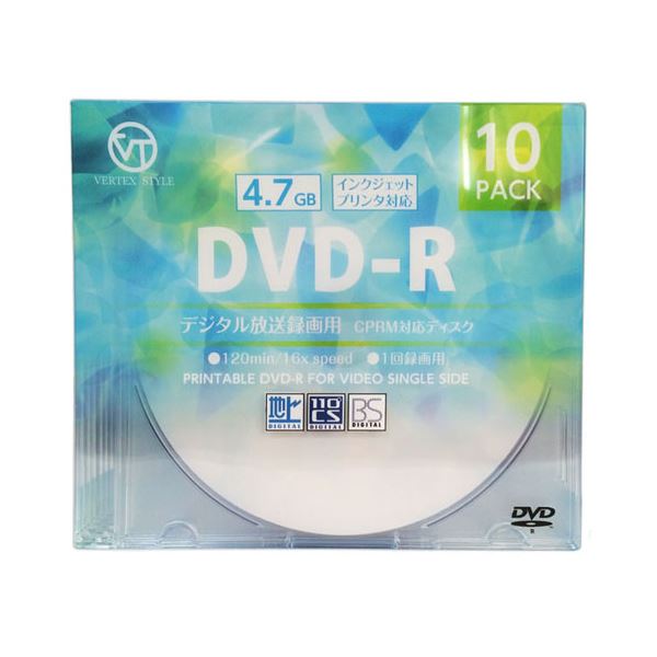 (まとめ)VERTEX DVD-R(Video with CPRM) 1回録画用 120分 1-16倍速 10P インクジェットプリンタ対応(ホワイト) DR-120DVX.10CA【×10セット】