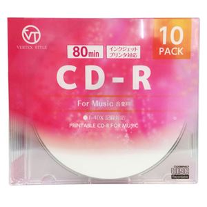 (まとめ)VERTEX CD-R(Audio) 80分 10P インクジェットプリンタ対応(ホワイト) 10CDRA.80VXCA【×5セット】 商品写真