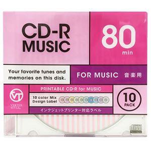 (まとめ)VERTEX CD-R(Audio) 80分 10P カラーミックス・ストライプデザイン10色 インクジェットプリンタ対応 10CDRA.DESMIX.80VXCA【×5セット】 商品写真