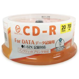 (まとめ)VERTEX CD-R(Data) 1回記録用 700MB 1-52倍速 20Pスピンドルケース20P インクジェットプリンタ対応(ホワイト) CDRD700MB.20S【×10セット】 商品写真