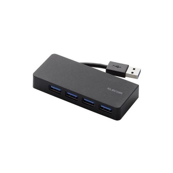 （まとめ） エレコム 4ポートUSB3.0ハブ（ケーブル収納タイプ） U3H-K417BBK 【×2セット】