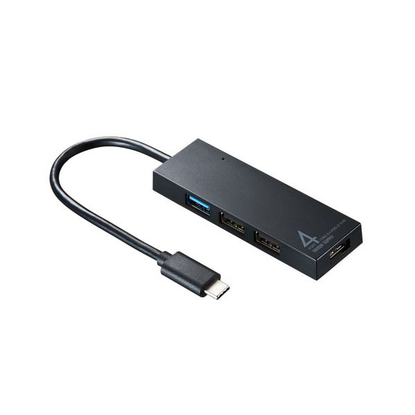 （まとめ） サンワサプライ USBTypeCコンボハブ（4ポート） USB-3TCH7BK 【×3セット】