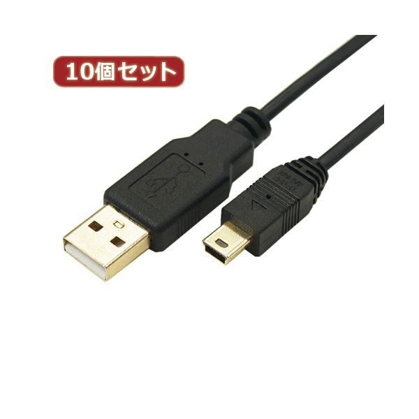 変換名人 10個セット 極細USBケーブルAオス-miniオス 1m USB2A-M5／CA100X10