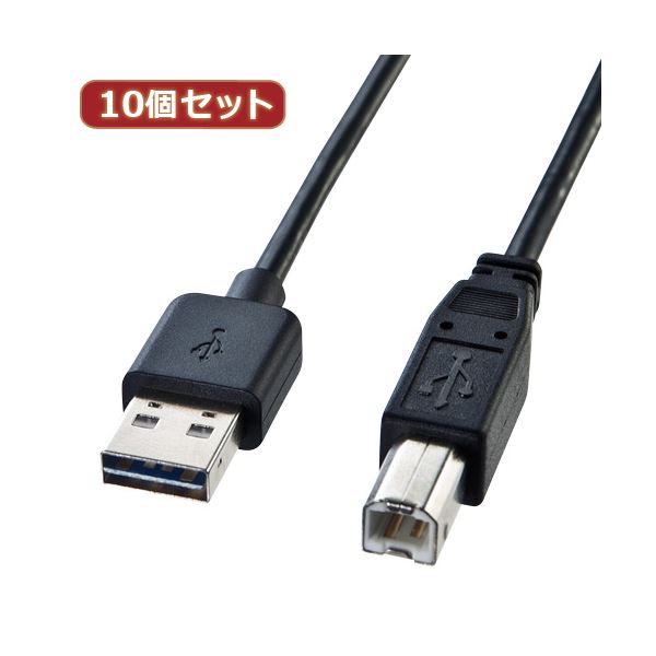 10個セット サンワサプライ 両面挿せるUSBケーブル（A-B標準） KU-R2 KU-R2X10