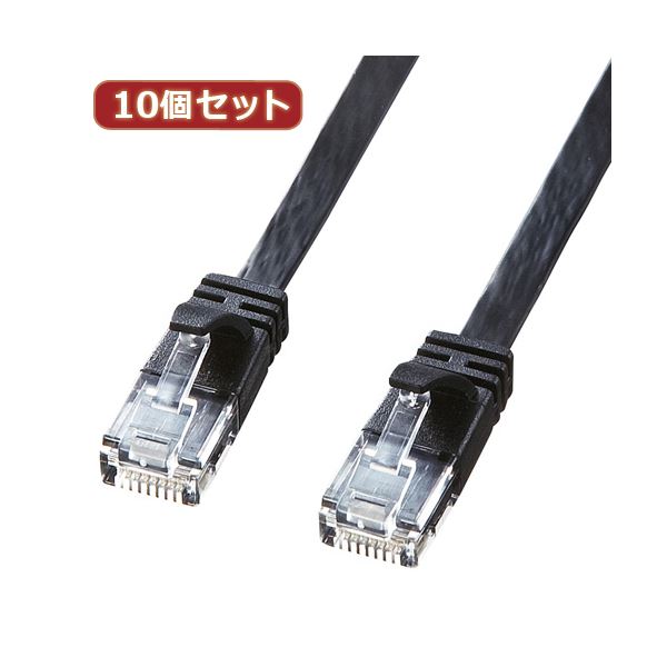 10個セットサンワサプライ カテゴリ6高屈曲フラットLANケーブル KB-FL6FA-02BKX10