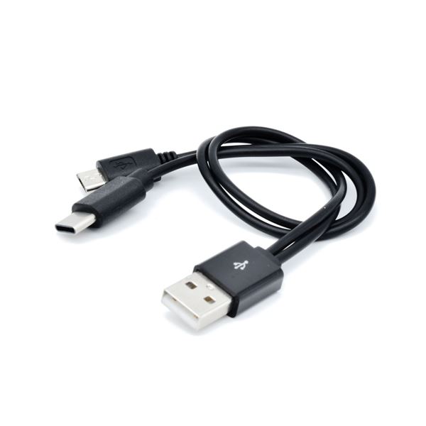 （まとめ）日本トラストテクノロジー microUSB＆TypeC 2台同時充電対応ケーブル （ブラック） JSC-010BK【×5セット】