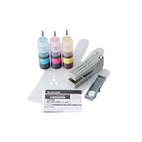 （まとめ）エレコム 詰替えインク／キヤノン／BCI-381対応／3色セット／シアン・マゼンタ・イエロー（4回分） THC-381CSET4【×2セット】