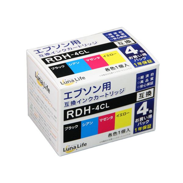 （まとめ）ワールドビジネスサプライ Luna Life エプソン用 RDH-4CL 互換インクカートリッジ 4本セット【×2セット】