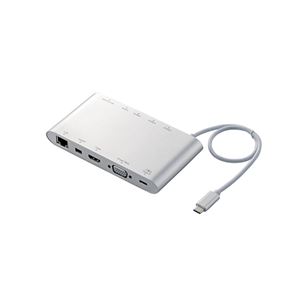 エレコム Type-Cドッキングステーション PD対応 充電用Type-C1ポート USB（3.1）3ポート miniDisplayport1ポート HDMI1ポート D-sub1ポート 4極φ3.5端子 SD+microSDスロット LANポート 30cmケーブル シルバー DST-C08SV